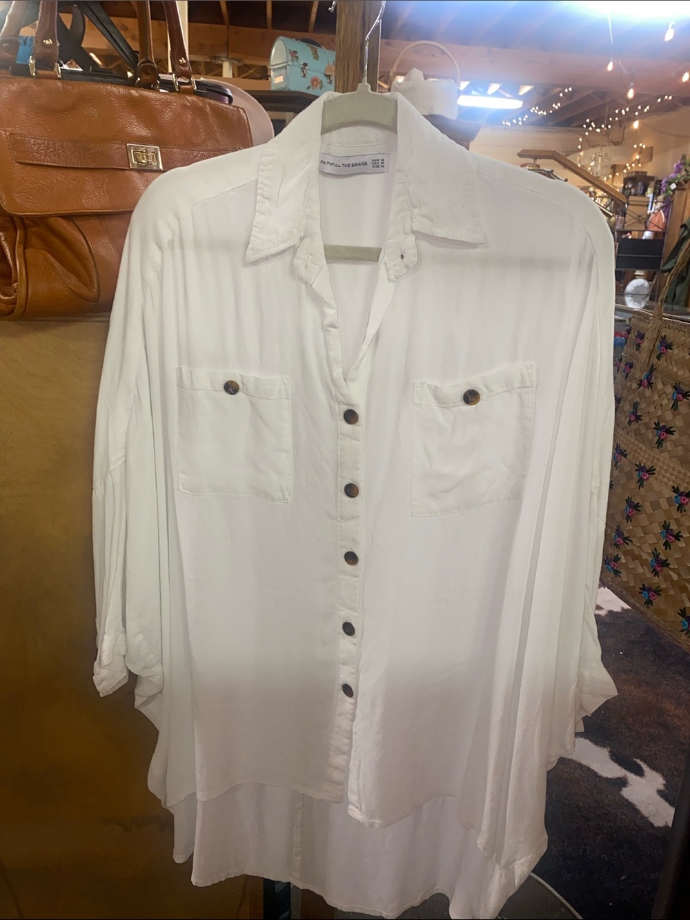 Faithfull the Brand White Button-Front Oversized Rayon Women's Shirt